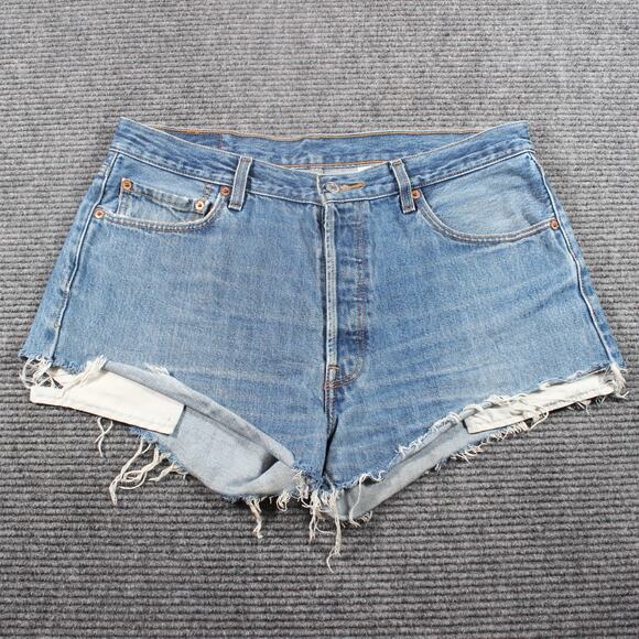 Levi’s Shorts Womens 20 Blue 501 Button Fly Raw Hem Cutoff Vtg - Picture 1 of 6